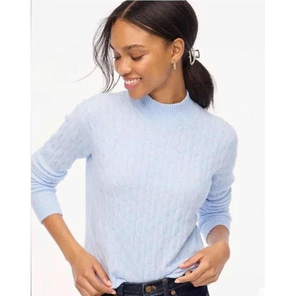 J Crew Womens Mock Neck Sweater‎ Long Sleeve Extra Soft Cable Knit Blue NWT XXL